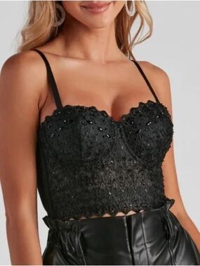 Windsor Black Sequin Bustier Crop Top
